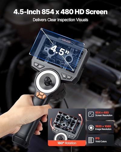 VEVOR Endoscopio Articulado 4 Vías con Luz, Cámara de Inspección Industrial de 1080P HD con Sonda Articulada Ultra Delgada de 0.15 Pulgadas, Cámara Flexible Tipo Serpiente para Inspección Automotriz y Pared, 4.9 Pies miniatura 4