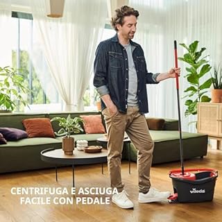Vileda Turbo Sistema lavapavimenti rotante con secchio e pedale |Manico telescopico 55–130 cm |Lavapavimenti con strizzatura a centrifuga| Fiocco Microfibra 2in1| Lavapavimenti rotante e secchio