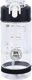 JSMY 550ML Bouteille d'eau en Paille Portable Transparent Simple Modern Sport Water Cruche en Plastique sans BPA avec Couvercle Anti-Fuite pour Enfants Adulte (Blanc/Gris) (Blanc)