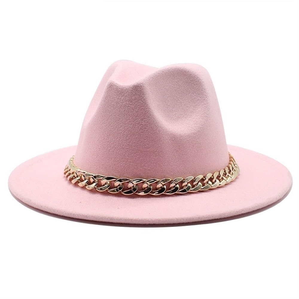 RZL Chapeau melon à large bord simple église Derby chapeau haut-de-forme avec chaîne dorée Chapeau Fedoras en feutre Panama (beige)