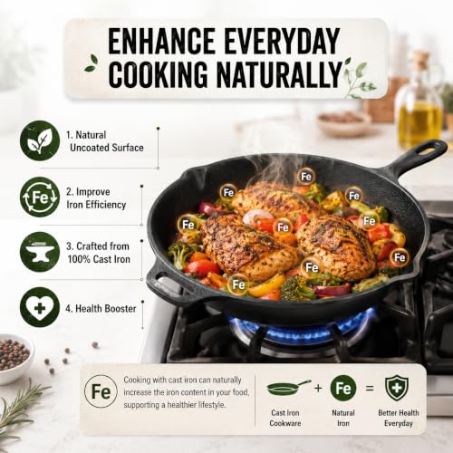 Image of Esspy Pre-Seasoned Cast Iron Frying Pan | 10inch / 1.9L / 4-5 People | Toxin Free | No-Chemical Coating | Skillet for Frying, Searing, Sauteing, Baking, Roasting | Cast Iron Cookware