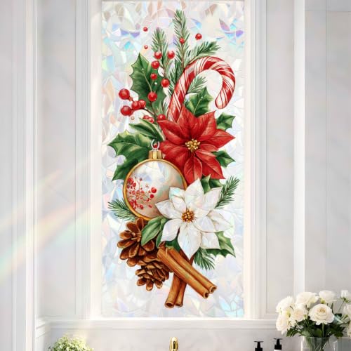 Image of Cinnamon Stick Poinsettia Holographic Window Film 17.32x39.37in