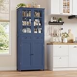 armario azul cozinha Armario de despensa de cocina: este armario de cocina independiente tiene una apariencia simple y de alta calidad. Como armario de cocina para almacenar alimentos, especias y vajilla; como vitrina en la sala de estar para exhibir libros y colecciones; como armario de baño para guardar toallas, gel de ducha, etc