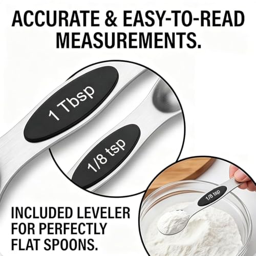 Image of Lishonn Magnetic Measuring Spoons Set of 9, Dual-Sided Stainless Steel Measuring Spoons, Fits Spice Jars, Accurate Kitchen Measuring Spoon Set, Dishwasher Safe