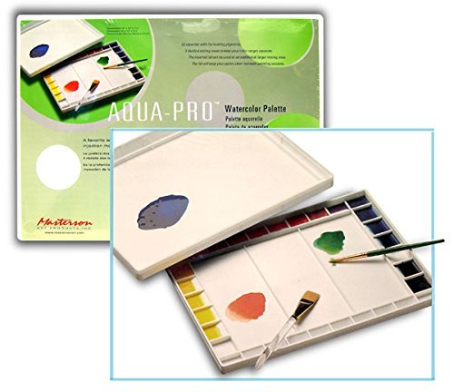 Aqua Pro Masterson's Paint Palette for Acrylics and Watercolors is A Large Size That Has 32 Wells and 3 Mixing Areas (Pkg/2)