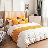 Morbuy Chemin de Lit Velours de Hollande Hôtel Doux Qui ne se Décolore Pas   Moderne Simple Accueil Literie Drapeau Drapeau Queue De Lit Décoration (Jaune,240x45cm pour 180cm lit)