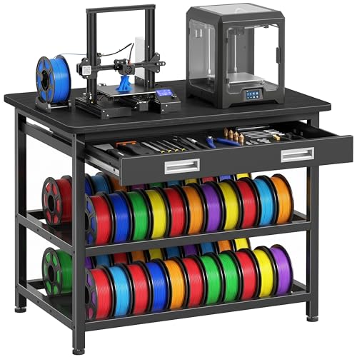 ENOXEN 3D Printer Stand with Filament Storage - Heavy Duty 3D Printer Table with Metal Drawer 36 inch 3 Tier Metal 3 D Printing Desk for 3 D Printers Black