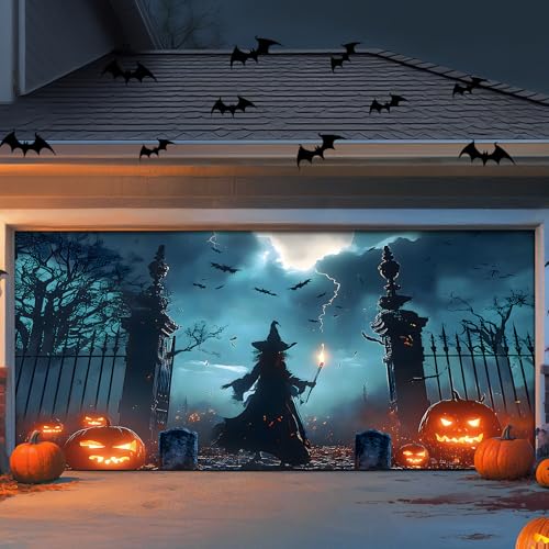 Brightown Halloween Garage Door Cover 7 x 16 FT Decorations, with Magnetic Hook and...