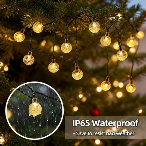 Image of 20 LED Solar Globe String Lights from Waterproof Outdoor Fairy Lights with 8 Modes | Warm White Decorative Lights for Garden, Patio, Balcony & Festive Decor