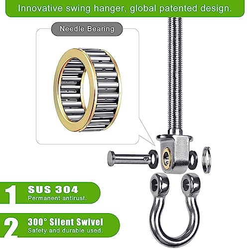 BeneLabel Heavy Duty Swing Hangers with Bearings - Set of 2 Stainless Steel 304 Hardware for Wood & Metal Beams - Ideal for Hanging Hammocks, Yoga Swings, Porch Swing - 1500LB Capacity - 7" x M2/5"
