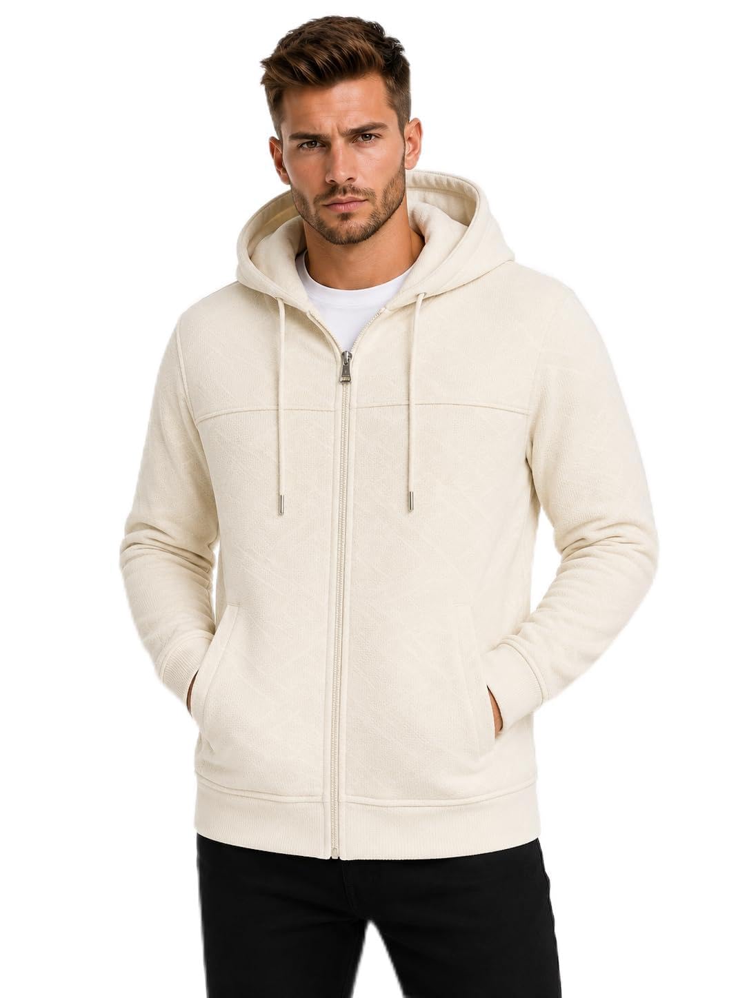 yo highness Textured Zip Men's Hoodie, Full-Zip Hooded Sweatshirt, Casual Outerwear with Drawstring Hood and Side Pockets-picture-29