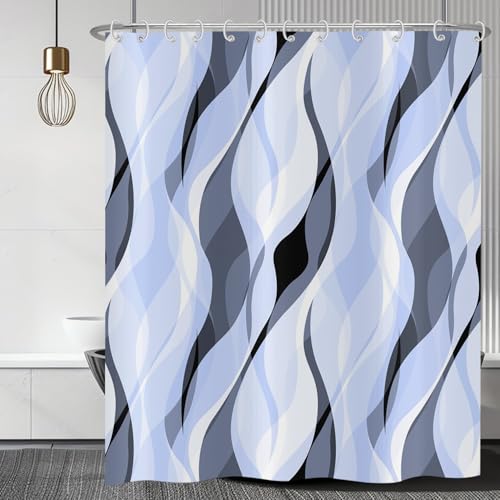 Rideau de douche bleu clair en tissu polyester lavable et imperméable - 4