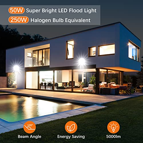Lepower 2 Pack 50W Led Flood Light, 5000Lm Work Light With Plug, Equiv 250W Halogen, 6000K White Light, Ip66 Waterproof Outdoor Floodlight For Garage, Garden, Lawn, Basketball Court, Playground #TOP1