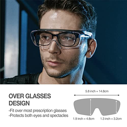 Dex Fit Safety Over Glasses Sg210 Otg; Fit Over Your Eyewear, Z87 Eye Protection, Fog & Scratch Resistant, Adjustable For Women & Men, Uv Protective (Black & Blue Frame, Clear Lens) #TOP2