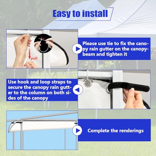 2 Pcs 10 Foot Canopy Rain Gutter for Pop Up Canopy, Upgraded Design Replacement Outdoor Canopy Tent Rain Gutters, Rain Canopy Accessories, Easy Drainage, No Waterlogging - Thumbnail 6