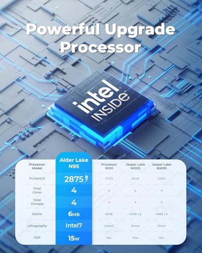 NiPoGi AK1 Plus Mini PC Ιntel Alder Lake Ν95 (tot 3,4 GHz) 8GB DDR4 256GB SSD, Micro Computer Desktop PC met 2,5 inch SSD/Gigabit Ethernet/WiFi 5/BT4.2 /Twee HDMI 4K UHD Kleine PC voor Kantoor/School - Afbeelding 3