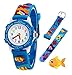 Orologio analogico da polso per bambine, bambini sport impermeabile 3D cute Cartoon giocattolo per bambini ragazzi ragazze regalo di compleanno Natale (Blue Fish)