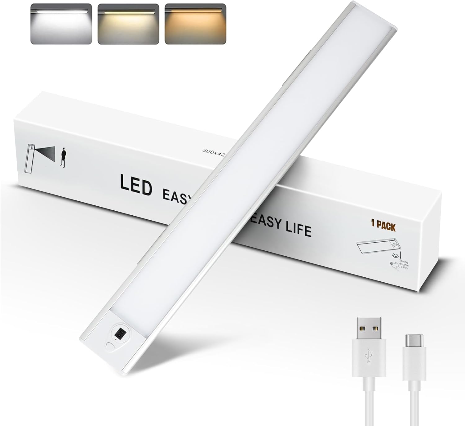 Ulisem2 Pcs Lampe De Placard LED, 40cm, Sans Fil, Rechargeable Par USB, Aimanté, Détecteur De
