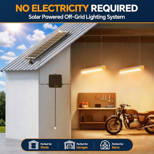 Solar Shed Shop Light with Pull Cord, 1500LM, Warm White Dual LED Bars by Etetale - Used condition - Image 2
