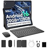 Laptok Android 16 Tablet 10 Pollici, 30GB RAM+128GB ROM, Octa Core 2.0GHz /WiFi 6+2.4G/GMS/6000mAh/Bluetooth 5.4/Widevine L1/8MP+5MP/Tablet 2 in 1 con Tastiera, Mouse, Cuffie, Penna e Custodia