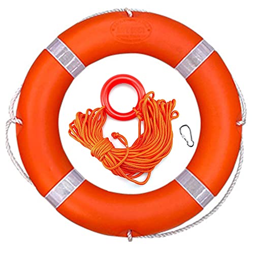 Boat Throw Rings 23",Life Ring with Fluorescent Reflective Strip, Outdoor Professional Water Life Ring, with Orange Grab Lines (8mm×20m)