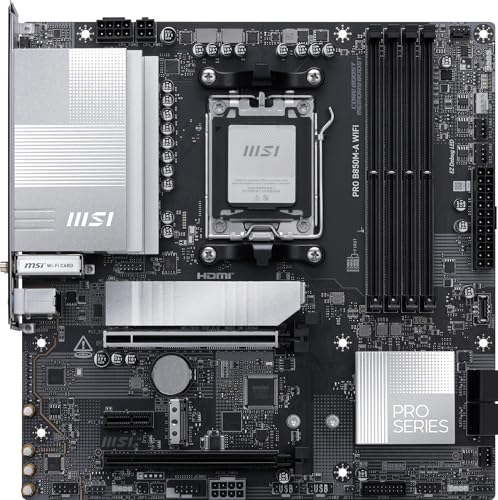 Image of MSI PRO B850M-A WiFi Motherboard, mATX - Supports AMD Ryzen 9000 /8000 / 7000 Processors, AM5 - DDR5 Memory Boost (8200+ MT /s OC), PCIe 5.0 x16 & 4.0 x4, M.2 Gen5, Wi-Fi 7, 5G LAN