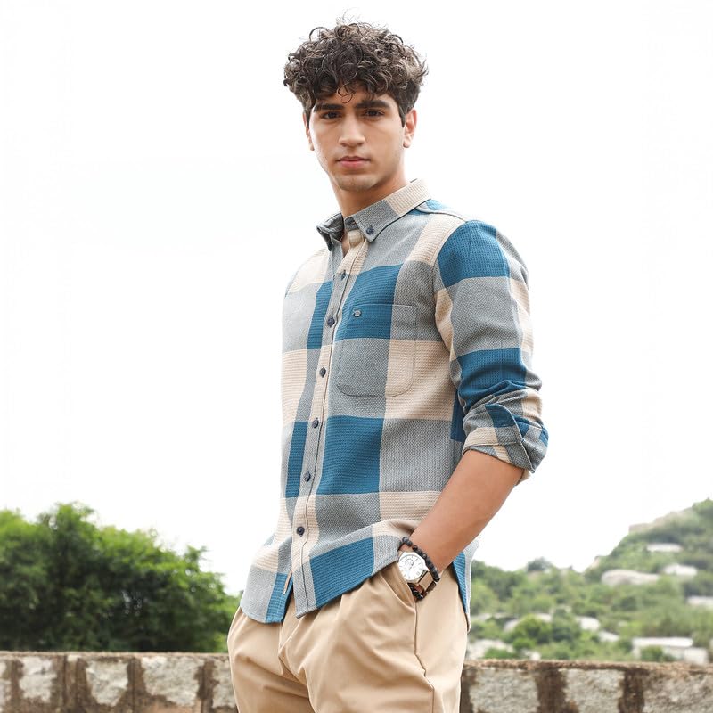 Image of CAHOOT Men's Shirt | Button-Down Collar /Long Sleeve Cuffed Sleeves /Button Closure | Checks Checks | Cotton Shirt for Casual Wear