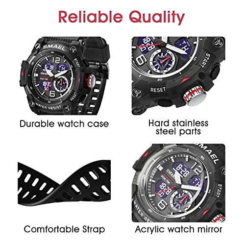 Gosasa Mens and Womens Military Digital Watch Date Week Sport Watches Outdoor Analog Digital Dual Display PU Strap Stopwatch Waterproof Multifunctional Unisex Wrist Watch4