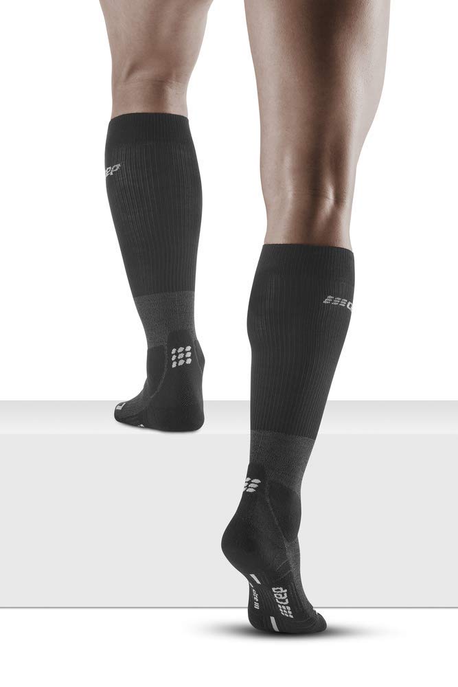 CEP Herren Hohe Wandersocken - Merinowolle Kniekompressionsstrümpfe (20-30mmHg) Outdoor Enthusiasten, Abenteurer Backpackers, Steingrau/Grau, 35 EU
