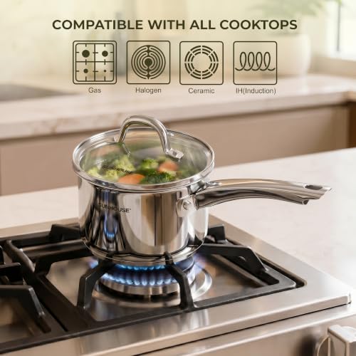 Image of Sunhouse 2 QT Stainless Steel Sauce Pan with Lid, Small Pot for Cooking, PFOA-Free, Advanced Impact Bonding Induction Base Mini Saucepan, Compatible with Induction, Ceramic, Gas