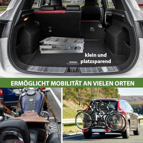 TRUTZHOLM Alu Auffahrrampe 198 cm 340 Kg zweifach klappbar Verladerampe Motorradrampe Klapprampe sehr platzsparend verstaubar und extrem leicht (grau, 1 Stück)
