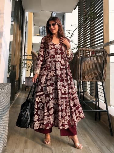 Image of ANNI Designer Kurta Sets for Women Viscose Printed | Kurta with Dupatta Set | A Line Kurti Set for Women | Square V Neck 3 /4 Sleeve Ethnic Outfit | Designer Indian Kurti Stylish Clothing