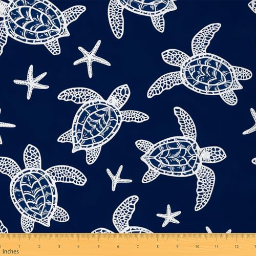 Loussiesd Tela de tortuga marina para niños 92 x 150 cm, tela decorativa de patchwork con temática marina océano, tela de tapicería impermeable para sillas
