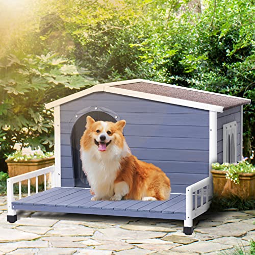 Petsfit Dog House Outdoor with Terrace  Openable Asphalt Roof 40 L X 47 W X 285 H Outside Dog House with Elevated Floor Dog House for Small Medium Dogs  Cucciolini Doodles Petsfit dog house outdoor with terrace  openable asphalt roof 40 l x 47 w x 28 5 h outside dog house with elevated floor dog house for small medium dogs   cucciolini doodles