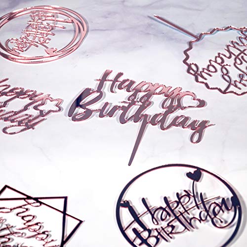 6-Pack Rose Gold Birthday Cake Topper Set, Double-Sided Glitter, Acrylic Happy Birthday Sign Cake Toppers/Cupcake Toppers, Birthday Party Decorations Supplies For Girls And Mom. #TOP3