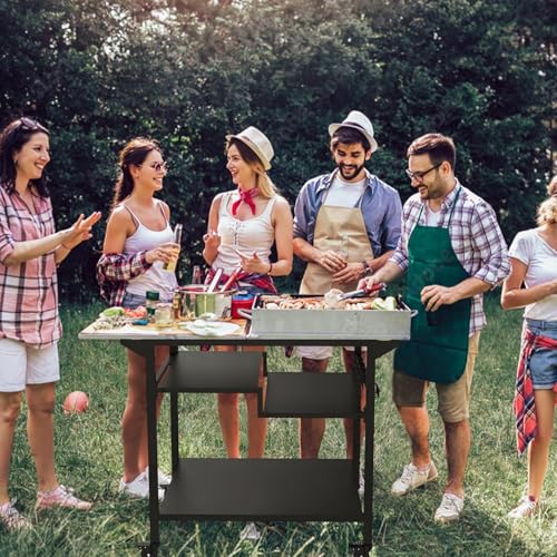 GT GETCO TECH 20 x 32 dreistufiger beweglicher Grilltisch, multifunktionaler Grilltisch für den Außenbereich, Grillwagen mit Rädern