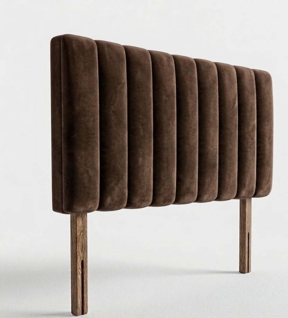 Luxuryh Portland Velvet Lined Upholstered Headboard for Divan Beds Plush Padded Vertical Panel Design with Wooden Struts Luxury Bedroom and Hotel Furniture Height 20 inch (BROWN, Double 4.6ft)