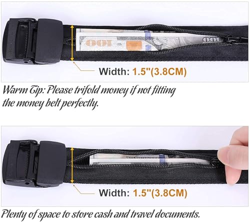 Image of Travel Security Money Belt with Hidden Money Pocket - Cashsafe Anti-Theft Wallet Unisex Nickel free Nylon Belt by JASGOOD