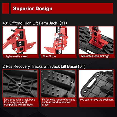Image of BUNKER INDUST Offroad High Lift Jack with Pair Traction Board Mate,48 inch FarmJack with Sand Mud Snow Track Mat Board, Offroad Tire Recovery Kit for Car Truck Jeep ATV SUV UTV