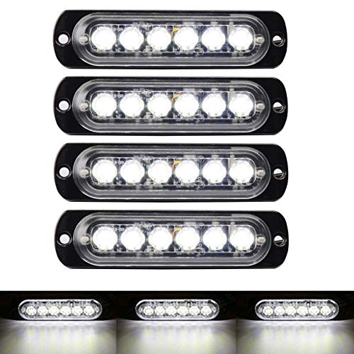 HONG 111 LED Emergency Strobe Lights,4 Pack LED Warning Emergency Flashing Light Warning Hazard Strobe Light Bar For Car Truck Van Off Road ATV SUV (White)