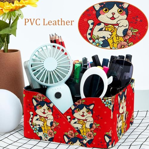 Organiseur de bureau Maneki Neko japonais à 4 compartiments pour stylos