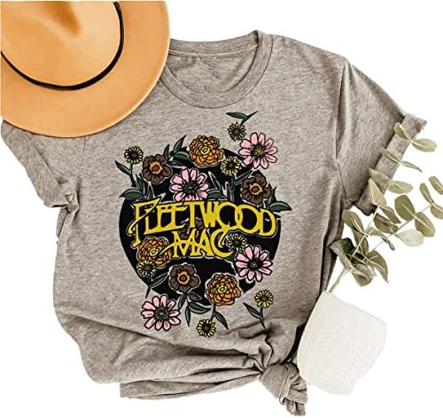 Vintage Bleached Rock Band T-Shirt for Women Funny Vintage Graphic Tee Shirts Casual Short Sleeve Tshirt Vacation Tops(Medium,Khaki)