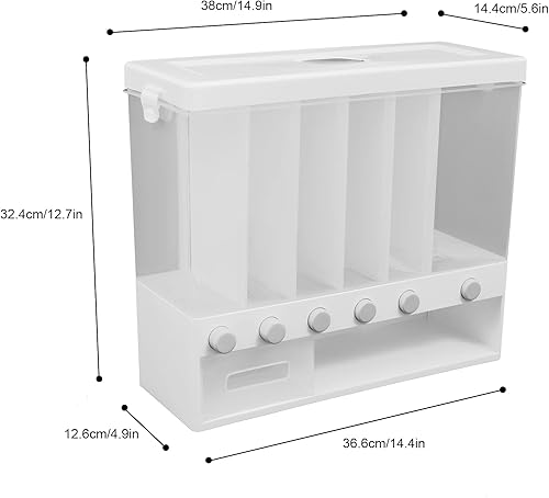 Miniatura 2 de NliuLJW Dispensadores de arroz, almacenamiento de 6 rejillas de almacenamiento de cereales montados en la pared, dispensador de alimentos secos,