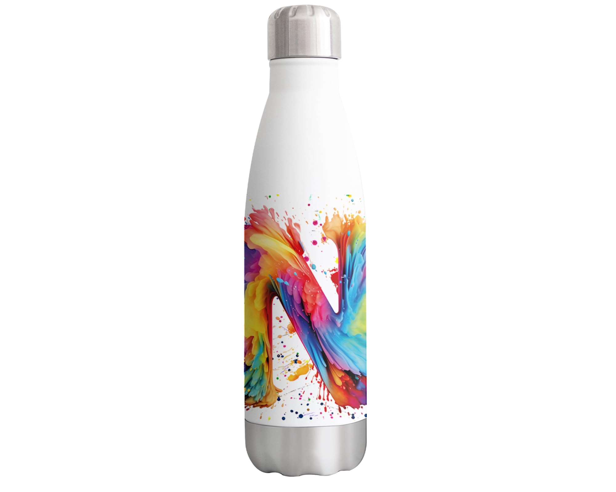 Vixar Letter N Alphabet Monogram N Watercolour Bottle double Wall insulated Stainless steel sport Drinks 500ml for School Work Office Oudoor Sports