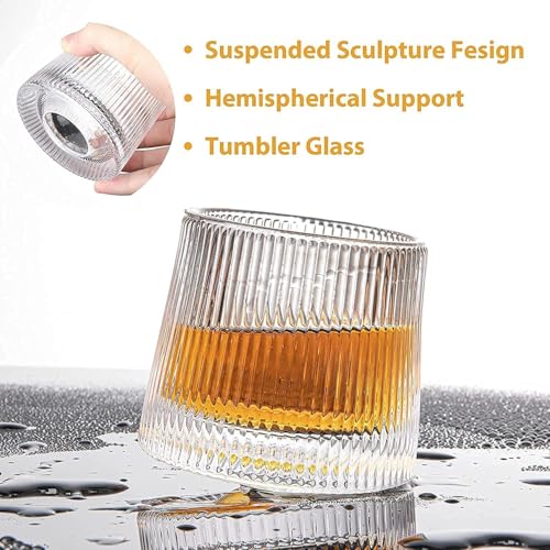Image of 360 Rotating Whiskey Glass - Set of 6, 170ml, Spinning Crystal Tumbler for Whiskey, Bourbon, Scotch & Cocktails - Elegant Barware Gift (6, Rotating Line)