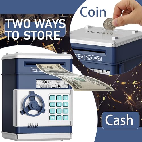 Image of Refasy Piggy Bank Cash Coin Can ATM Bank Electronic Coin Money Bank for Kids Age 3-12, Money Savings Box Mini ATM Coin Bank Toys Gifts for 3 4 5 6 7 8 9 10 11 12 Year Old Boys Girls