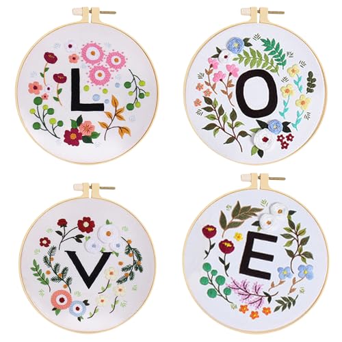 Kit broderie pour adultes débutants Huacan Love 4 pièces 20x20 cm