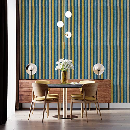 Image of DWELLSINDIA Striped Fabric Design Self Adhesive Wallpaper Peel & Stick, Waterproof, Scratch Resistant, Laminated (41cm x 244cm, Teal & Yellow)