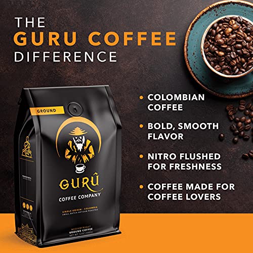 Guru Coffee Company Premium Medium Roast Ground Coffee, Single Origin Colombia – Responsibly Sourced Gourmet Specialty Grade Beans, 11 Ounce #TOP4