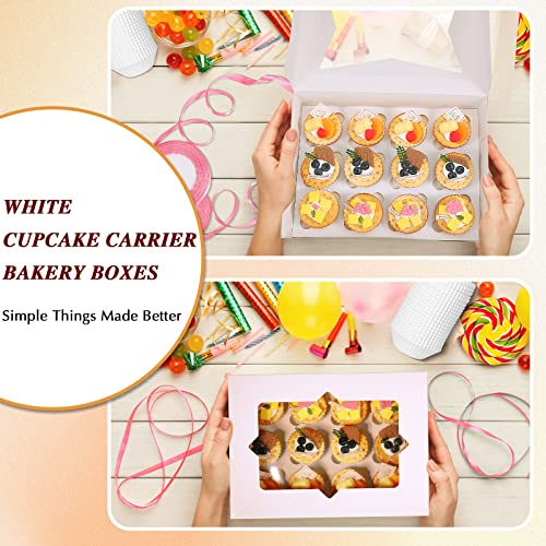 Jutom 48 Set 12 Cupcake Containers White Cupcake Box Food Grade Cupcake Holders Bakery Carrier Treat Boxes With 3 Style Window Cake Ribbon And Inserts 14 X 10 X 4 In For Dessert, Muffins, Pastries #TOP4